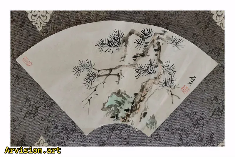 Китайская чернила рисуют вентиляторы кедрового камня