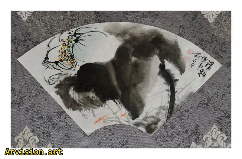 Китайские чернила рисуют вентиляторы лотоса