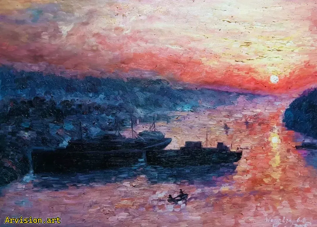 Ван Линь нарисовал восход солнца в реке Хуайхэ