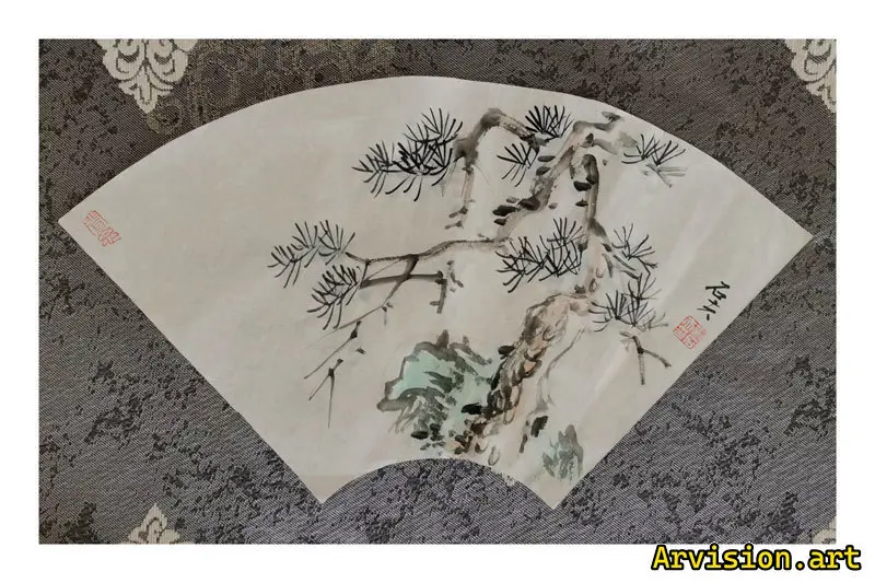 Китайская чернила рисуют вентиляторы кедрового камня